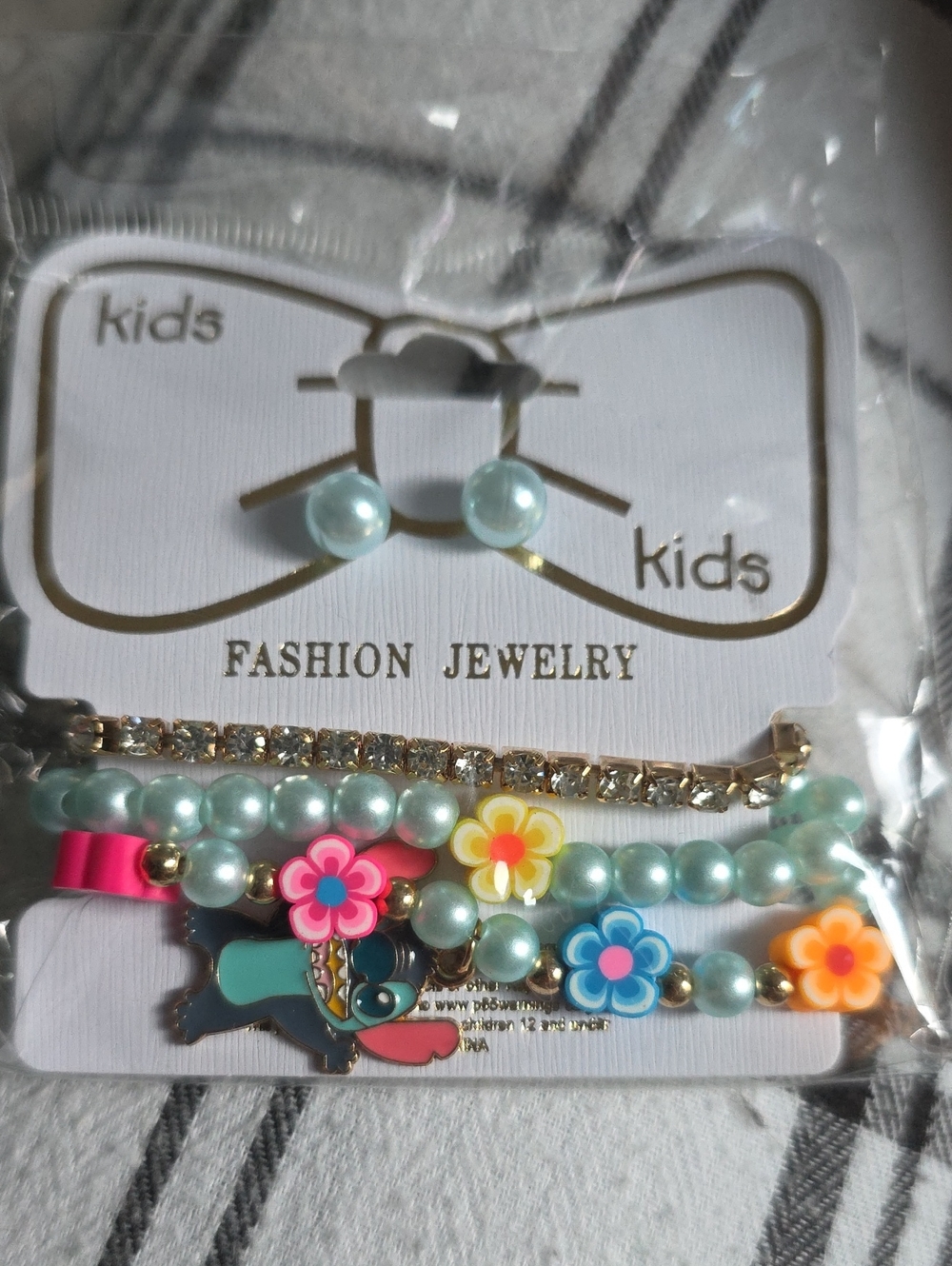 Kids Fashion Jewelry Pastel Blue Pearl Bracelet & Earrings Set